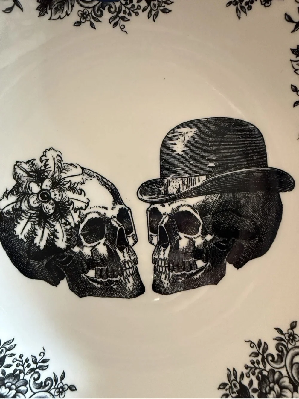 Royal Stafford Skeleton Man Woman Couple Skull Pasta Bowl 9” NWT Black White ENG